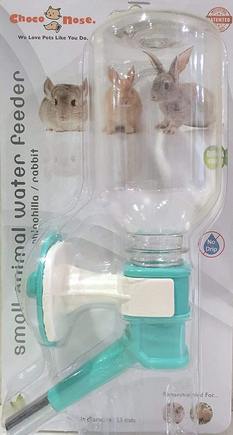 Choco Nose Patented No-Drip Water Bottle/Feeder for Puppies/Toy-Small Breed Dogs/Rabbits/Kittens/Chinchillas and Other Small Pets and Animals - for Cages or Crates 10.2 oz. Nozzle 13mm, Aqua (H528)