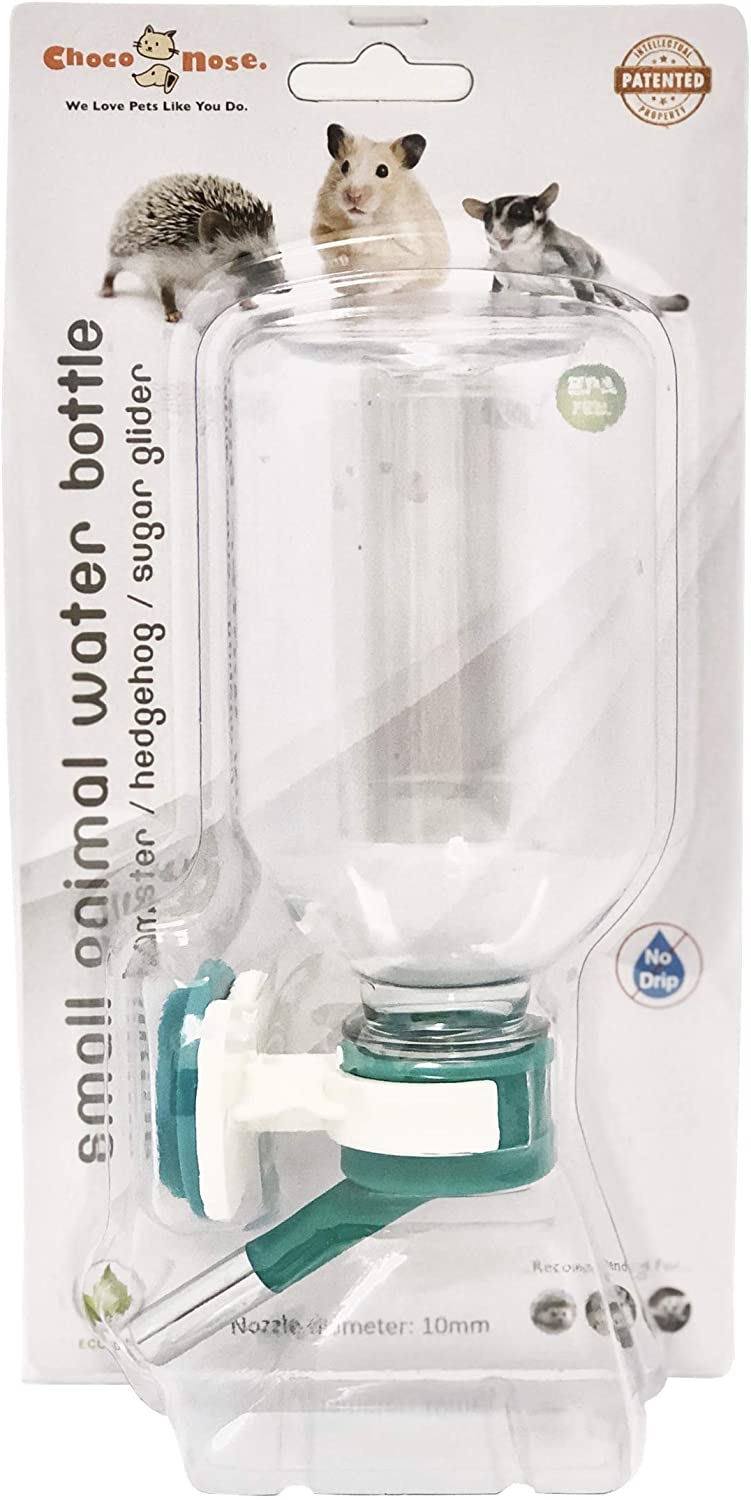 Choco Nose Patented No-Drip Water Bottle for Guinea Pigs/Hamsters/Bunnies/Ferrets/Hedgehogs/SugarGliders/Rats/Mice/Critters/Small Animals - for Pet Cages, Crates or Wall Mount. 10.2 oz. Nozzle 10mm (H125)